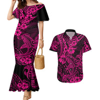 Hawaii Shark Couples Matching Mermaid Dress and Hawaiian Shirt Polynesian Pattern Pink Version LT01 Pink - Polynesian Pride