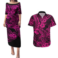 Hawaii Shark Couples Matching Puletasi Dress and Hawaiian Shirt Polynesian Pattern Pink Version LT01 Pink - Polynesian Pride