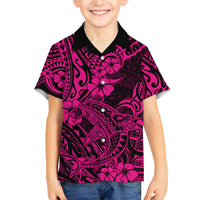 Hawaii Shark Family Matching Off Shoulder Maxi Dress and Hawaiian Shirt Polynesian Pattern Pink Version LT01 Son's Shirt Pink - Polynesian Pride