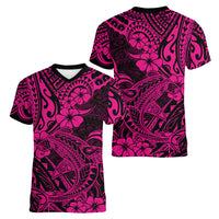 Hawaii Shark Women V Neck T Shirt Polynesian Pattern Pink Version LT01 - Polynesian Pride