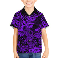 Hawaii Shark Family Matching Off Shoulder Short Dress and Hawaiian Shirt Polynesian Pattern Purple Version LT01 Son's Shirt Purple - Polynesian Pride