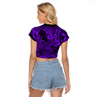 Hawaii Shark Raglan Cropped T Shirt Polynesian Pattern Purple Version LT01 - Polynesian Pride