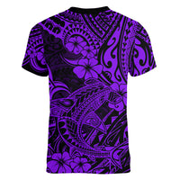 Hawaii Shark Women V Neck T Shirt Polynesian Pattern Purple Version LT01 - Polynesian Pride