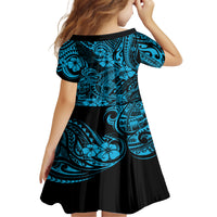 Hawaii Shark Kid Short Sleeve Dress Polynesian Pattern Sky Blue Version LT01 - Polynesian Pride