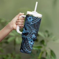 Hawaii Shark Tumbler With Handle Polynesian Pattern Sky Blue Version