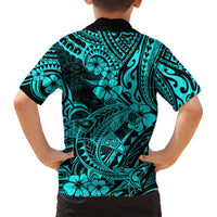 Hawaii Shark Hawaiian Shirt Polynesian Pattern Turquoise Version LT01 - Polynesian Pride