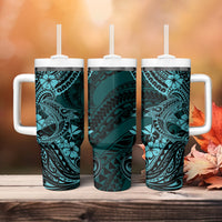 Hawaii Shark Tumbler With Handle Polynesian Pattern Turquoise Version