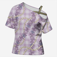 Pua Kalaunu Lei Cross Shoulder Shirt Palaka Pattern LT01 Female Purple - Polynesian Pride