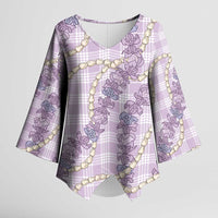 Pua Kalaunu Lei Kimono Sleeve Blouse Palaka Pattern LT01 Female Purple - Polynesian Pride