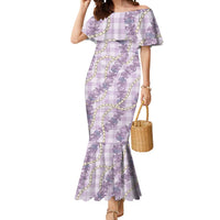 Pua Kalaunu Lei Mermaid Dress Palaka Pattern LT01 Women Purple - Polynesian Pride