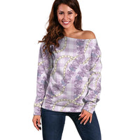 Pua Kalaunu Lei Off Shoulder Sweater Palaka Pattern LT01 Women Purple - Polynesian Pride