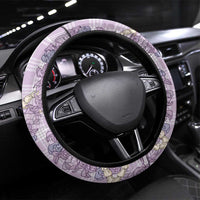 Pua Kalaunu Lei Steering Wheel Cover Palaka Pattern LT01 Universal Fit Purple - Polynesian Pride