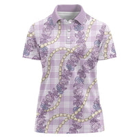 Pua Kalaunu Lei Women Polo Shirt Palaka Pattern LT01 Female Purple - Polynesian Pride