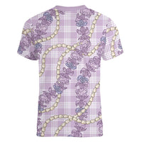 Pua Kalaunu Lei Women V-Neck T-Shirt Palaka Pattern LT01 - Polynesian Pride