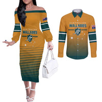 Custom Rugby Australia Couples Matching Off The Shoulder Long Sleeve Dress and Long Sleeve Button Shirt Junior Wallabies Go Champions