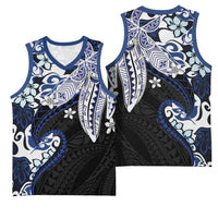 Monstera Plumeria Flowers Blue Basketball Jersey Polynesian Pattern LT01 - Polynesian Pride