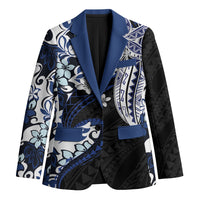 Monstera Plumeria Flowers Blue Blazer Polynesian Pattern LT01 Unisex Blue - Polynesian Pride