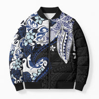 Monstera Plumeria Flowers Blue Bomber Puffer Jacket Polynesian Pattern LT01 Unisex Blue - Polynesian Pride