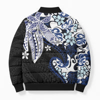 Monstera Plumeria Flowers Blue Bomber Puffer Jacket Polynesian Pattern LT01 - Polynesian Pride