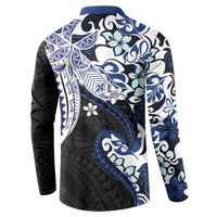 Monstera Plumeria Flowers Blue Button Sweatshirt Polynesian Pattern LT01 - Polynesian Pride