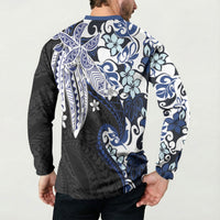 Monstera Plumeria Flowers Blue Button Sweatshirt Polynesian Pattern LT01 - Polynesian Pride