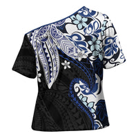 Monstera Plumeria Flowers Blue Cross Shoulder Shirt Polynesian Pattern LT01 - Polynesian Pride