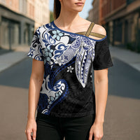 Monstera Plumeria Flowers Blue Cross Shoulder Shirt Polynesian Pattern LT01 - Polynesian Pride