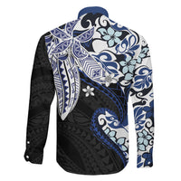 Monstera Plumeria Flowers Blue Family Matching Long Sleeve Bodycon Dress and Hawaiian Shirt Polynesian Pattern