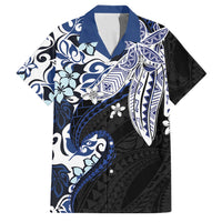 Monstera Plumeria Flowers Blue Family Matching Off The Shoulder Long Sleeve Dress and Hawaiian Shirt Polynesian Pattern