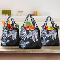 Monstera Plumeria Flowers Blue Grocery Bag Polynesian Pattern LT01 3-pack One Size Blue - Polynesian Pride