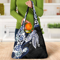 Monstera Plumeria Flowers Blue Grocery Bag Polynesian Pattern LT01 - Polynesian Pride