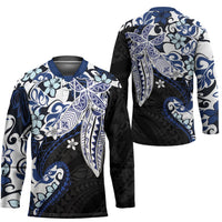 Monstera Plumeria Flowers Blue Hockey Jersey Polynesian Pattern LT01 - Polynesian Pride