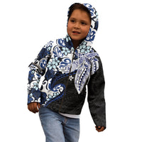 Monstera Plumeria Flowers Blue Kid Hoodie Polynesian Pattern LT01 - Polynesian Pride