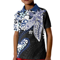 Monstera Plumeria Flowers Blue Kid Polo Shirt Polynesian Pattern LT01 Kid Blue - Polynesian Pride