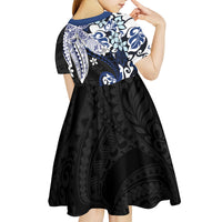Monstera Plumeria Flowers Blue Kid Short Sleeve Dress Polynesian Pattern LT01 - Polynesian Pride