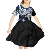 Monstera Plumeria Flowers Blue Kid Short Sleeve Dress Polynesian Pattern LT01 - Polynesian Pride