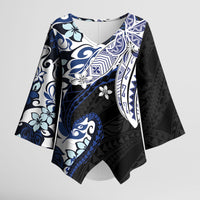 Monstera Plumeria Flowers Blue Kimono Sleeve Blouse Polynesian Pattern LT01 Female Blue - Polynesian Pride
