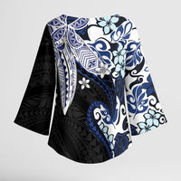 Monstera Plumeria Flowers Blue Kimono Sleeve Blouse Polynesian Pattern LT01 - Polynesian Pride