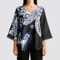 Monstera Plumeria Flowers Blue Kimono Sleeve Blouse Polynesian Pattern LT01 - Polynesian Pride