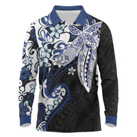 Monstera Plumeria Flowers Blue Long Sleeve Polo Shirt Polynesian Pattern LT01 Blue - Polynesian Pride