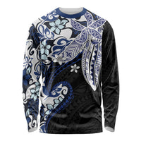 Monstera Plumeria Flowers Blue Long Sleeve Shirt Polynesian Pattern LT01 Unisex Blue - Polynesian Pride