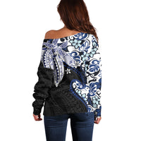 Monstera Plumeria Flowers Blue Off Shoulder Sweater Polynesian Pattern LT01 - Polynesian Pride
