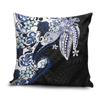 Monstera Plumeria Flowers Blue Pillow Cover Polynesian Pattern