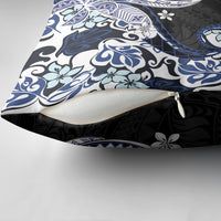 Monstera Plumeria Flowers Blue Pillow Cover Polynesian Pattern