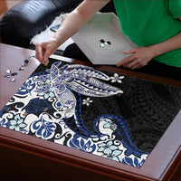 Monstera Plumeria Flowers Blue Puzzle Polynesian Pattern LT01 - Polynesian Pride
