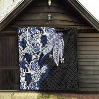 Monstera Plumeria Flowers Blue Quilt Polynesian Pattern LT01 - Polynesian Pride