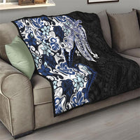 Monstera Plumeria Flowers Blue Quilt Polynesian Pattern LT01 - Polynesian Pride