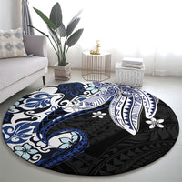 Monstera Plumeria Flowers Blue Round Carpet Polynesian Pattern LT01 - Polynesian Pride