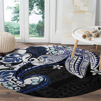 Monstera Plumeria Flowers Blue Round Carpet Polynesian Pattern LT01 - Polynesian Pride