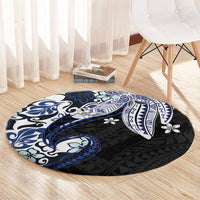 Monstera Plumeria Flowers Blue Round Carpet Polynesian Pattern LT01 - Polynesian Pride
